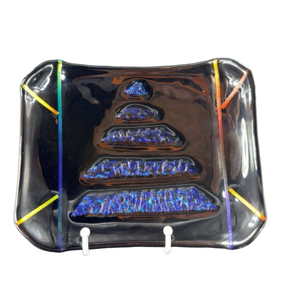 Hand Made Dichroic Art Glass Fused Iridescent Finish Bowl Dish Christmas Center - Picture 1 of 16